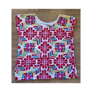 J. Marie White Multicolor Embroidered Top Size M 100% Rayon